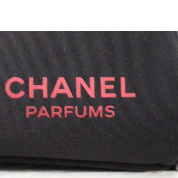 CHANEL Parfums Black Nylon Cosmetic Bag Red-Black Logo Interior - Picture 2 of 8